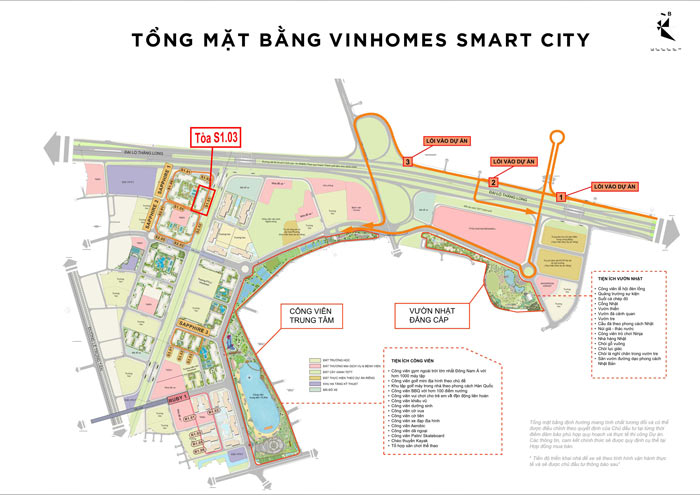 Vị trí tòa S1.03 trên mặt bằng tổng thể đại đô thị Vinhomes Smart City