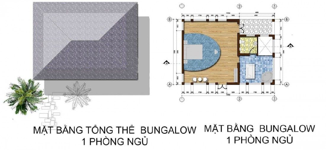 Layout thiết kế Bungalow 1 phòng ngủ