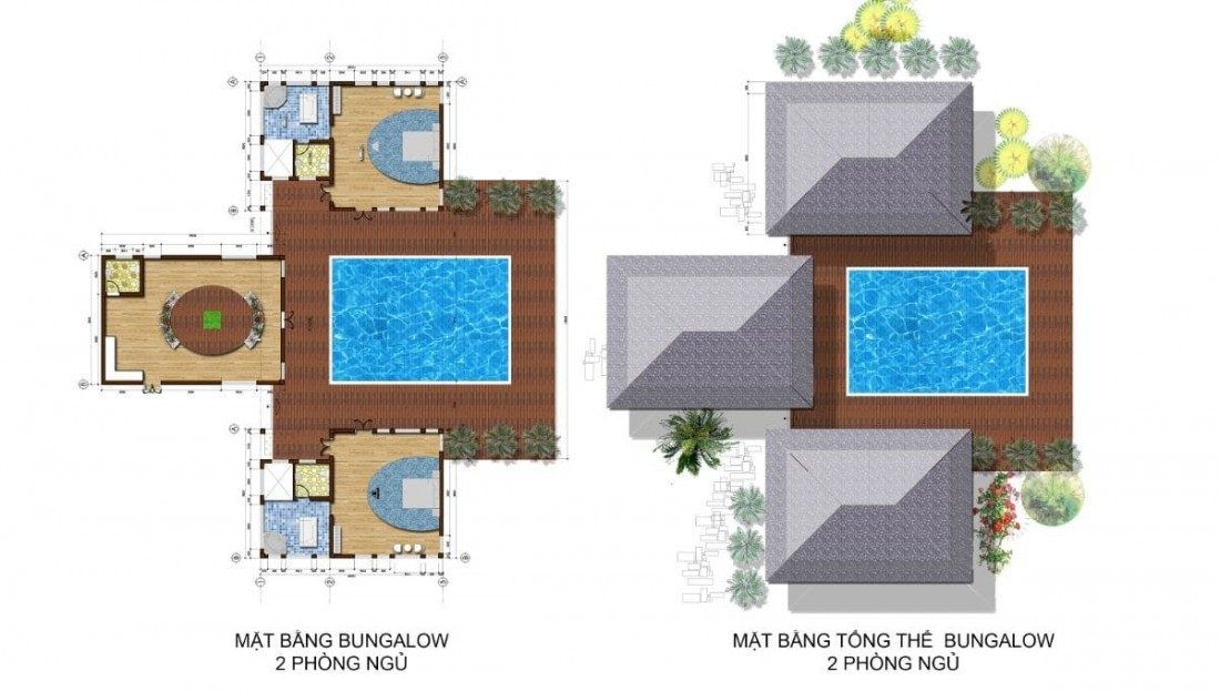 Layout thiết kế Bungalow 2 phòng ngủ