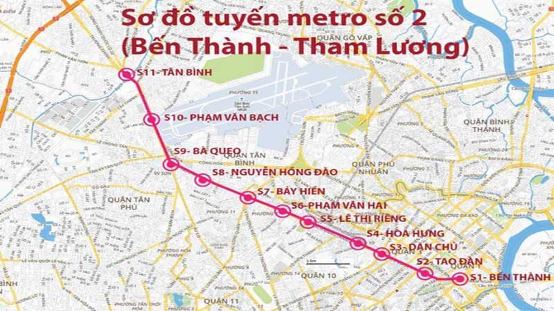 Sơ đồ định tuyến Thông tin Tuyến Metro số 2: Bến Thành – Tham Lương